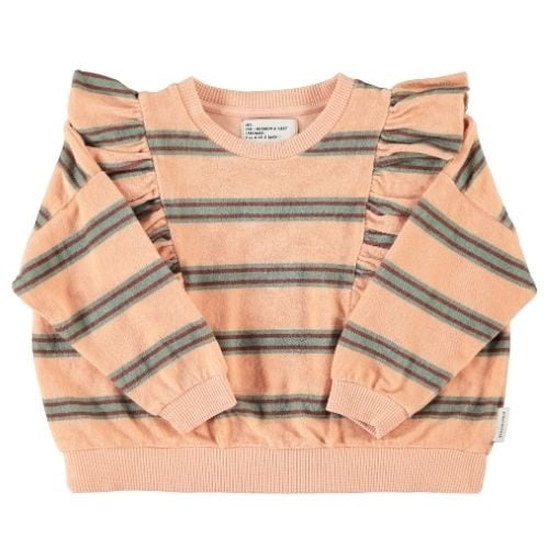 Piupiuchick terry cotton sweatshirt light pink w/ double stripes - trui-1