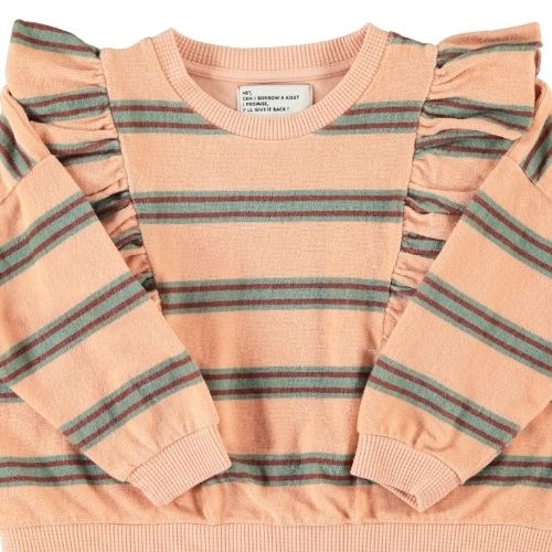 Piupiuchick terry cotton sweatshirt light pink w/ double stripes - trui-3