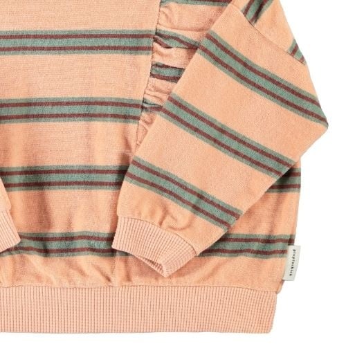 Piupiuchick terry cotton sweatshirt light pink w/ double stripes - trui-4