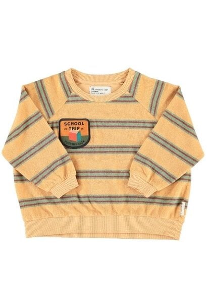 Piupiuchick terry cotton sweatshirt sand w/ double stripes - trui