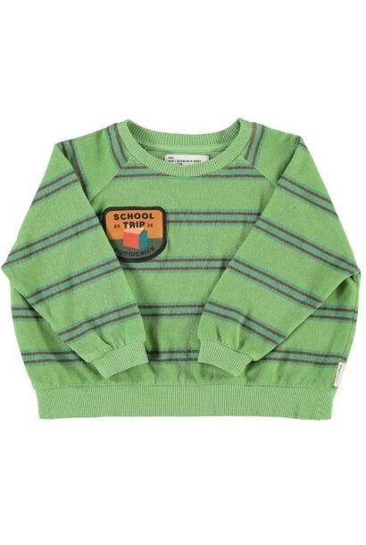 Piupiuchick terry cotton sweatshirt green w/ double stripes - trui