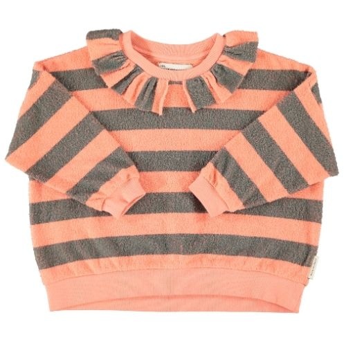 Piupiuchick sweatshirt w/ collar pink & green stripes - trui-1