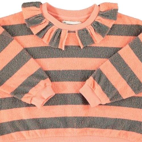 Piupiuchick sweatshirt w/ collar pink & green stripes - trui-5