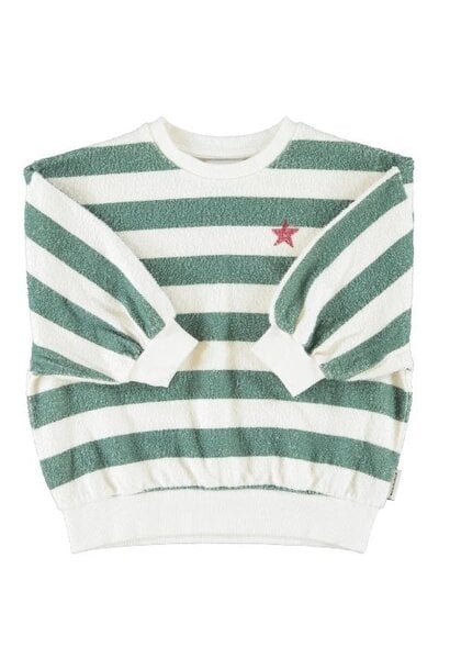 Piupiuchick sweatshirt ecru & green stripes w/ "piupiuchick" print - trui