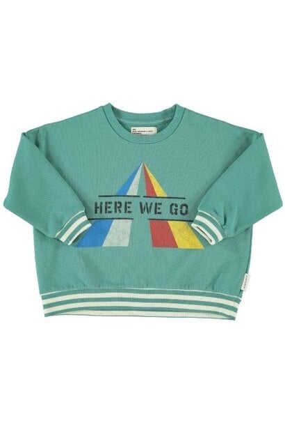 Piupiuchick sweatshirt green w/ "here we go" print  - trui