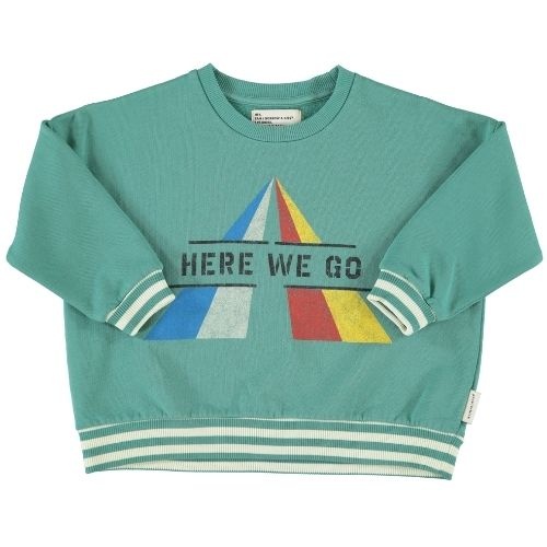 Piupiuchick sweatshirt green w/ "here we go" print - trui-1