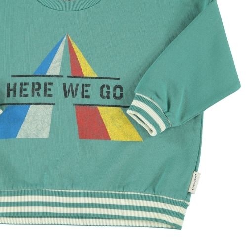 Piupiuchick sweatshirt green w/ "here we go" print - trui-5