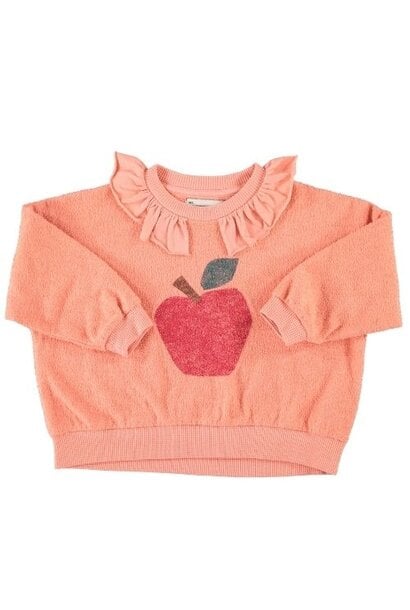 Piupiuchick sweatshirt w/ collar pink w/ apple print - trui