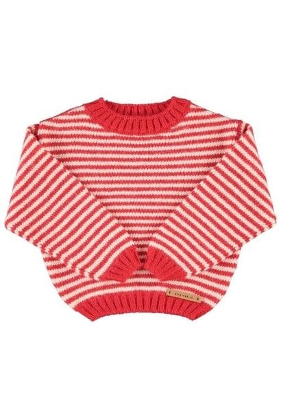 Piupiuchick knitted sweater ecru & red stripes - trui