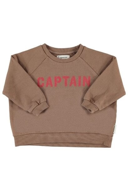 Piupiuchick sweatshirt brown w/ "captain" print - trui