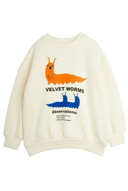 Mini Rodini velvet worms observations sp sweatshirt off-white