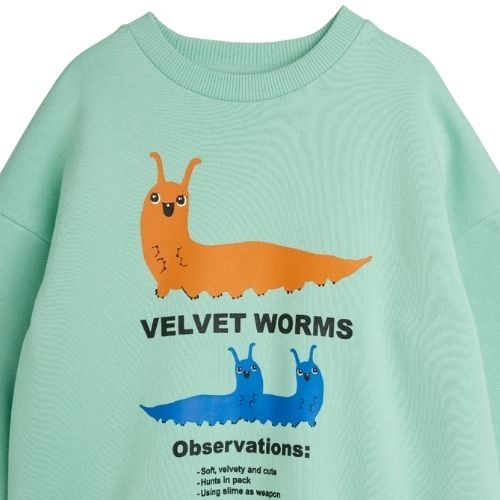 Mini Rodini velvet worms observations sp sweatshirt green-2