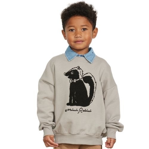 Mini Rodini skunk chenille sweatshirt grey-2