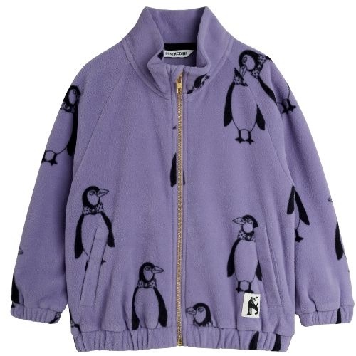 Mini Rodini penguin aop fleece jacket purple-1