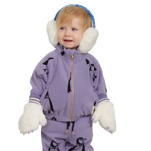 Mini Rodini penguin aop fleece jacket purple-3