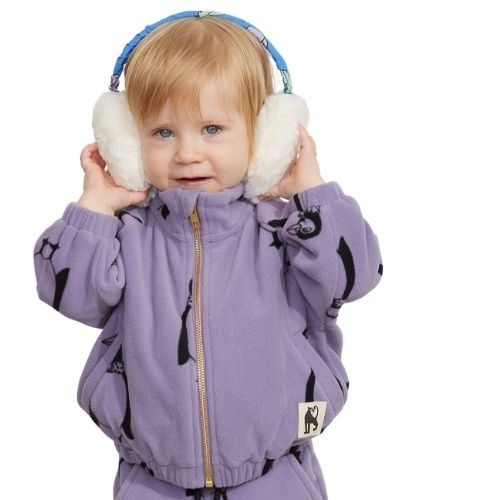 Mini Rodini penguin aop fleece jacket purple-2