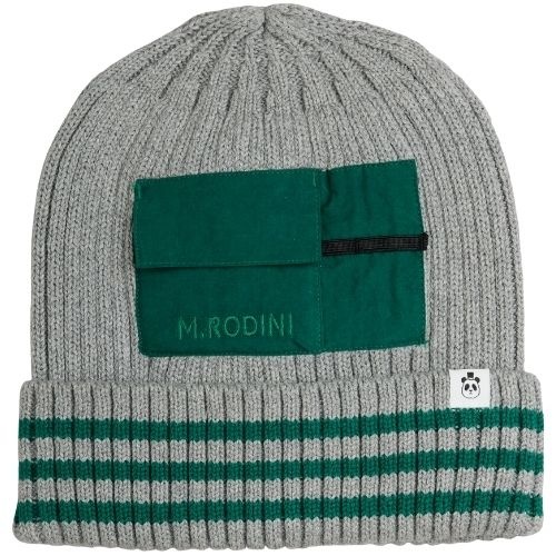 Mini Rodini knitted rib fold up hat w pocket grey melange-1