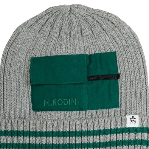 Mini Rodini knitted rib fold up hat w pocket grey melange-2