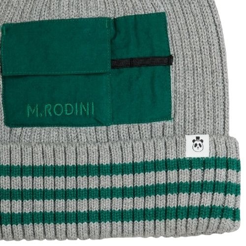 Mini Rodini knitted rib fold up hat w pocket grey melange-3