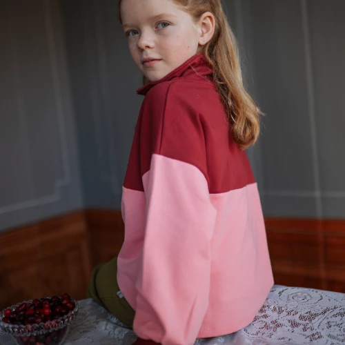 Petit Blush zipper sweater blush color block-3