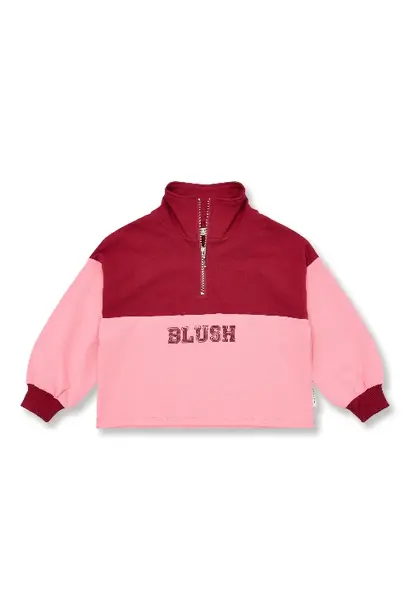 Petit Blush zipper sweater blush color block