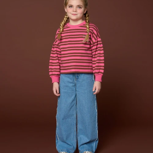Petit Blush easy sweater stripe stripe pink brown-5