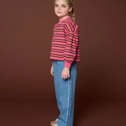 Petit Blush easy sweater stripe stripe pink brown-6