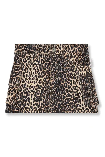 Petit Blush denim cargo skirt leopard aop