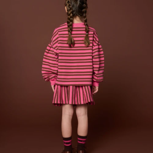 Petit Blush mini ruffle skirt stripe pink brown-3