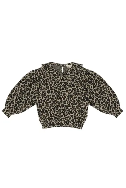 House of Jamie balloon collar sweater leopard moonlight jacquard