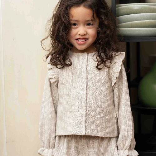 House of Jamie preppy cardigan sandshell glamour tweed jacquard-3