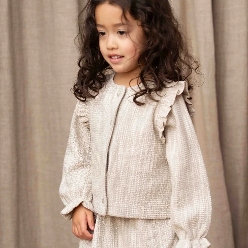 House of Jamie preppy cardigan sandshell glamour tweed jacquard-2