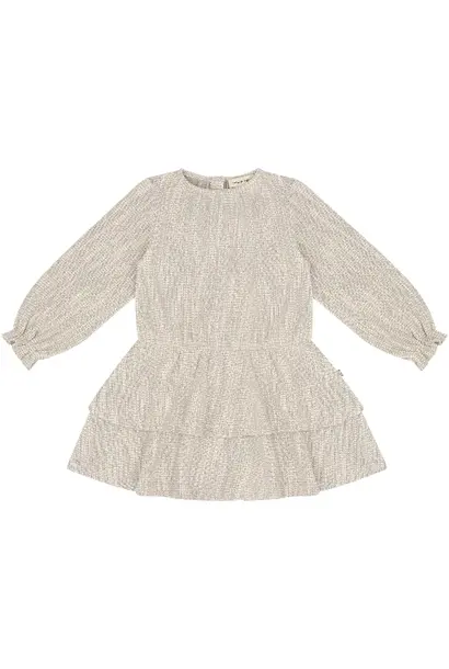 House of Jamie ruffled dress sandshell glamour tweed jacquard