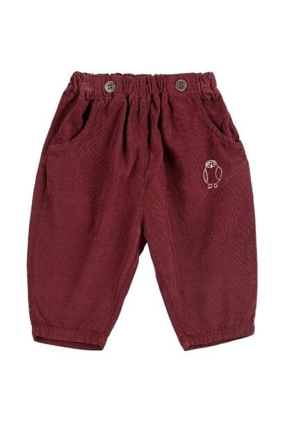 Bobo Choses curious owl corduroy pants burgundy red