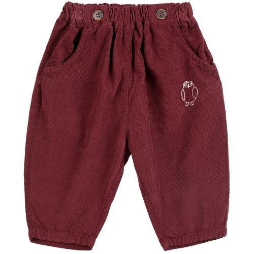 Bobo Choses curious owl corduroy pants burgundy red-1