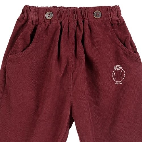 Bobo Choses curious owl corduroy pants burgundy red-2