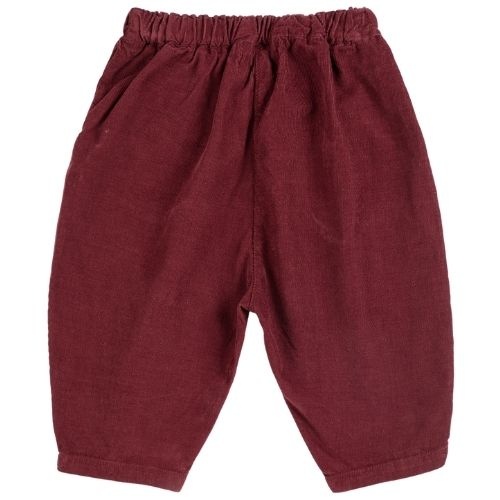 Bobo Choses curious owl corduroy pants burgundy red-6