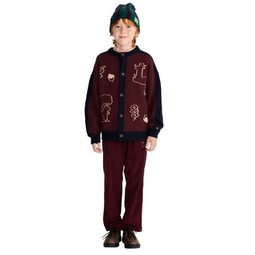 Bobo Choses curious owl corduroy pleated pants burgundy red-2