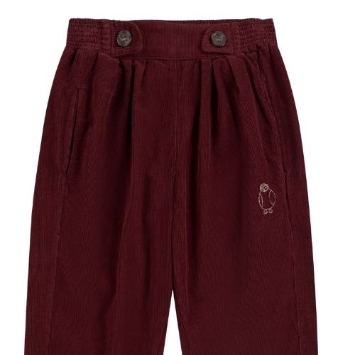 Bobo Choses curious owl corduroy pleated pants burgundy red-4