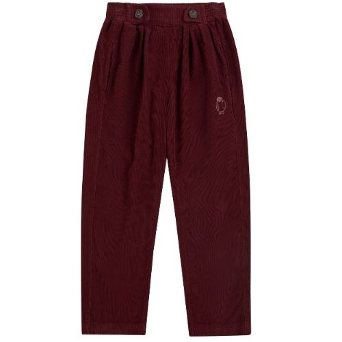 Bobo Choses curious owl corduroy pleated pants burgundy red-1
