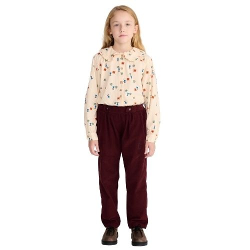 Bobo Choses curious owl corduroy pleated pants burgundy red-3