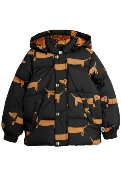 Mini Rodini dog aop hooded puffer black