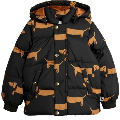 Mini Rodini dog aop hooded puffer black-1