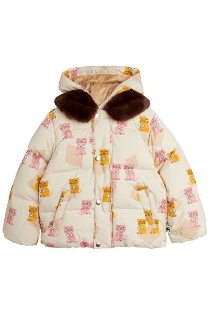 Mini Rodini kittens aop faux fur collar puffer multi