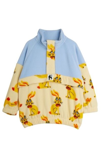 Mini Rodini rabbits aop fleece halfzip sweater yellow