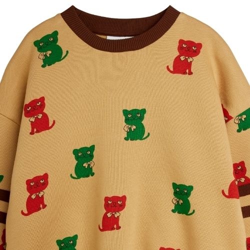 Mini Rodini kittens aop stripes sweatshirt beige-3