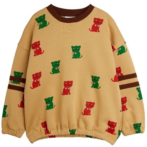 Mini Rodini kittens aop stripes sweatshirt beige-1