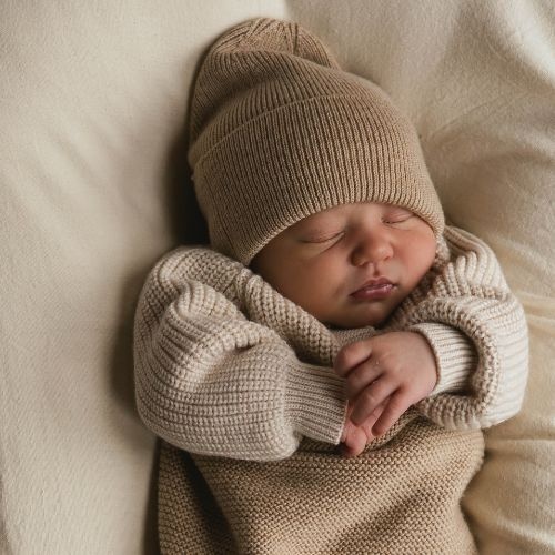 Hvid newborn beanie fonzie sand-2
