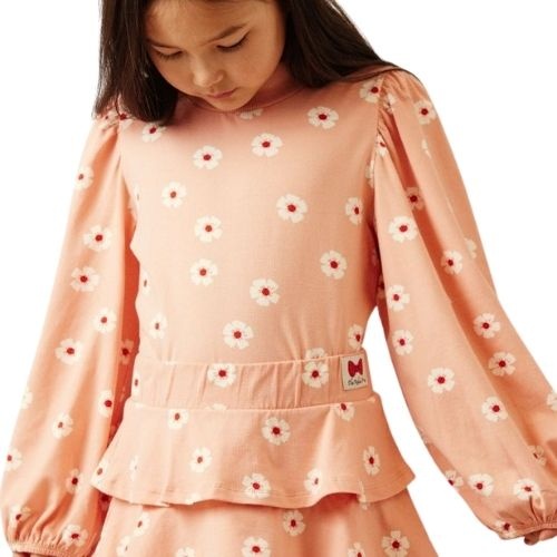 Mini Rodini flowers aop balloon sleeve top pink-2