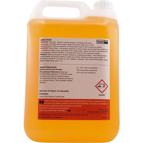 ValetPro SnowFoam Advanced Neutural 5 Ltr